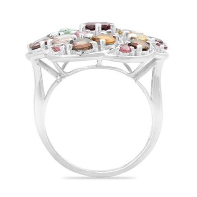 BUY 925 SILVER NATURAL MULTI TOURMALINE GEMSTONE FLOWER RING